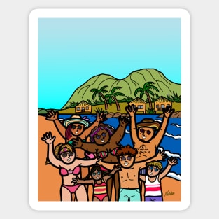 Group of diversity people on tropical beach island summer vacation Sticker